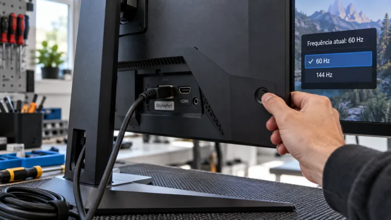 Monitor de 144 Hz fica em 60 Hz: como verificar cabo, porta e configuração