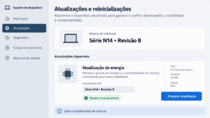 Atualizações e reinicializações precisam corresponder ao modelo